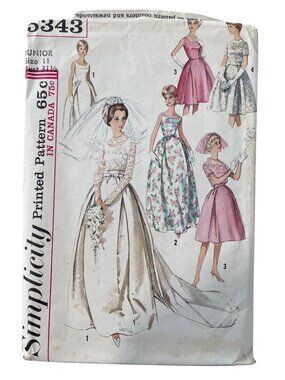 Vintage 60s Simplicity 5343 Pattern Junior Size 11 Wedding & Formal Dresses CUT